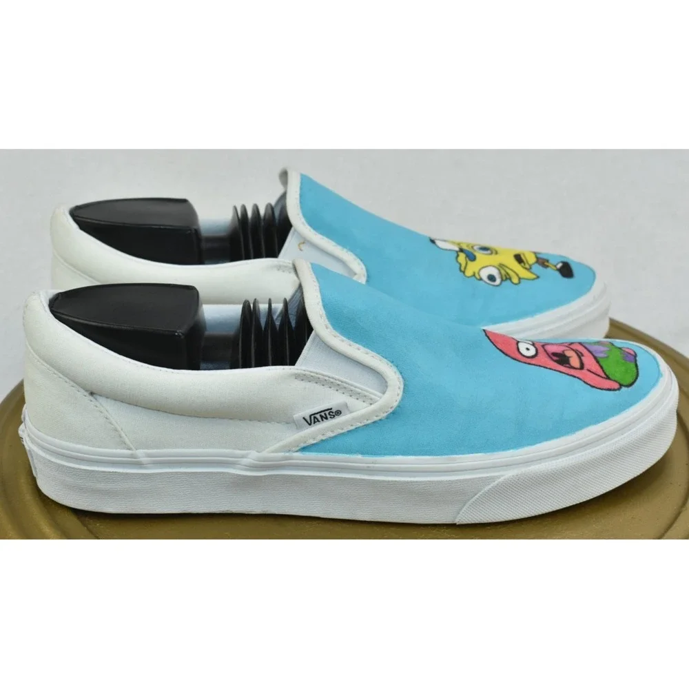 Vans Men Shoes Size 8.5 Custom White Painted Rare SpongeBob & Patrick Slip On